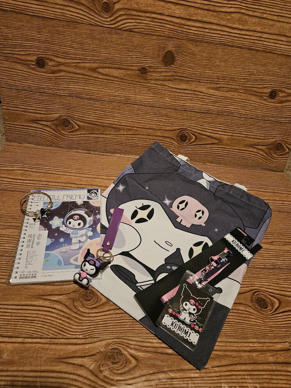Kuromi 6 Piece Bundle Bracelet Keychain Lanyard Tote Notebook Pouch - Picture 2 of 8
